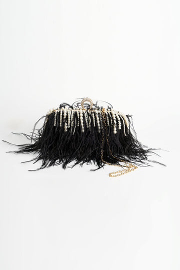 Vintage Ostrich Feather Czarny Evening Bag